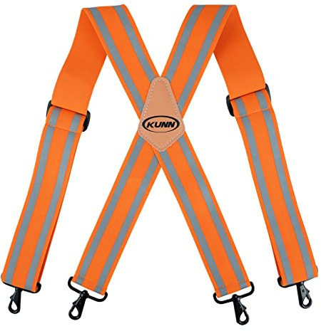 KUNN Men Reflective Suspenders High Visibility Work Suspender Fully Elastic 2-inch Wide Tool Belt Suspenders with Swivel Eye Snap Hook,Orange