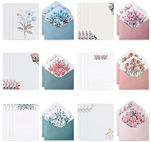 Reforung 24 Blatt Briefpapier mit 12 Blatt Umschläge Set Schreibpapier Floral Natur Briefpapier Briefbogen Sets Briefpapier Blumen vintage Motivpapier mit Umschlag für Bürobedarf Schreibwaren