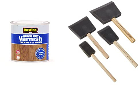 Rustins Quick Dry Varnish Clear Satin 250ml & PBRUSHPACK Foam Brushes