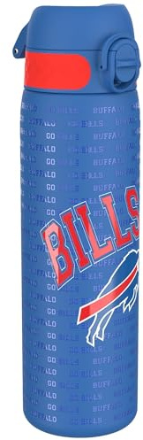 ion8 NFL Buffalo Bills Leichte Edelstahl Trinkflasche, 600 ml/20 oz, nicht isoliert, auslaufsicher, leicht zu öffnen, sicherer Verschluss, spülmaschinenfest, Klappdeckel, passt in Getränkehalter