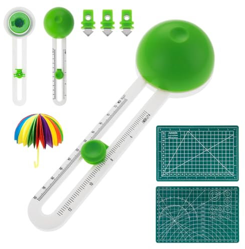 Infreecs Kreisschneider Papier, Verstellbarer Kreisförmiger Papierschneider mit 3 Klingen und Schneidematte zum Ausschneiden von 4–12 Zoll Kreisförmig, Circle Paper Trimmer für DIY-Grußkarten (Grün)
