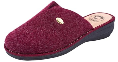 JOMIX Chaussons Femme en Feutre Chaussons Femme Compensés Chaussons Orthopediques Femme Confortable pour Maisons Hiver Fabriqué en Italie ITD2150 (Rouge, 39)