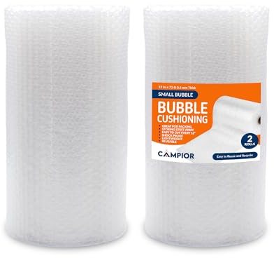 Campior Small Bubble Cushioning Wrap for Moving and Shipping - 30 Ft Bubble Packing Wrap for Packaging Boxes and Mailers, Clear Bubble Roll Moving Supplies, Perforated Every 12 inches, Pack of 2