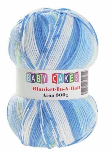 WoolCraft Baby Cakes Blanket in a Ball Aran Knitting & Crochet Yarn, Available in a Selection of Variegated Colours, 100% Acrylic, 636 Metres, 300g Balls, Single Ball, Little Boy Blue