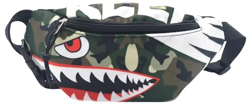 Dzxin Riñonera para niños, bolsa de cintura de tiburón, riñonera tiburón, riñonera para niños pequeños, niñas y niños, correr, senderismo, viajes, deportes (camuflaje), Shark Kids Waist Fanny Pack