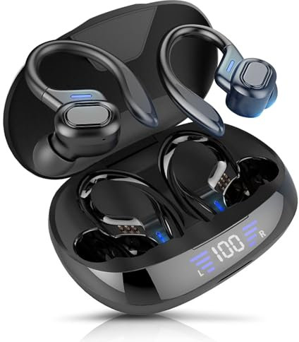 Yingtop Auriculares Inalámbricos Deportivos Bluetooth 5.3, Audífonos Inalámbricos y Circumaurales con Ganchos para Las Orejas, con Micrófono con Cancelación de Sonido,para iOS y Android, Running