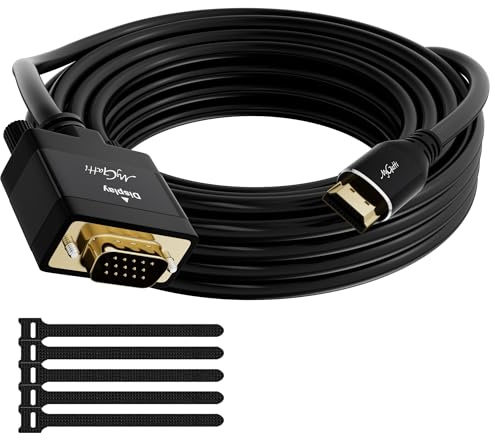 Mygatti HDMI till VGA adapterkabel 10 m, enkelriktad HDMI (källa) till VGA (display) D-SUB 15-stifts full HD/1080p-omvandlare, kabel, för bildskärmar, projektor, TV, med 5 buntband