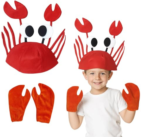 YTPAFK 2-Piece Lobster Costume, Crab Costume Set with Hat and Claws, Under The Sea Costumes for Adults and Kids, Funny Hats for Halloween Party, Christmas, Cosplay, Seafood Festival