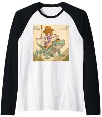 Camiseta Dreamy Anime Girl and Frog - Caprichosa Kawaii Frogcore Camiseta Manga Raglan
