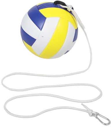 Alipis Ballon de Volley-Ball D’entraînement en Salle Souple avec Ficelle, Taille Officielle, Couleurs Bleu Blanc Jaune, Entraîneur Individuel pour Passes et Smashs, Équipement Sécurisé
