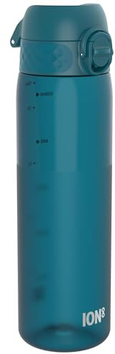 ion8 Trinkflasche, 500 ml, Auslaufsicher, Einhandöffnung, Sichere Verriegelung, Spülmaschinenfest, BPA-frei, Tragegriff, Klappdeckel, Leicht zu Reinigen, Klimaneutral, Halbkreis Dunkles Petrol