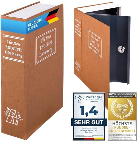 Buchtresor XXL Buchsafe Tresor Büchersafe Geldkassette als Buchattrappe Bücherregal-tresor für Zuhause und auf Reisen Wertsachen-Versteck Geheimversteck-Safe in Buch Optik mit 2 Schlüssel