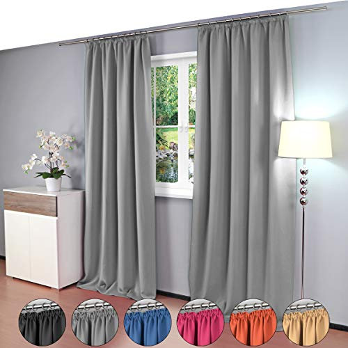 Gräfenstayn 2er-Set Alana Thermo-Vorhänge mit Kräuselband - Blickdicht & wärmeisolierend - Kälteschutz Gardinen Wohnzimmer Schlafzimmer - Verdunklungsvorhang 135 x 245cm (Breite/Höhe) Grau