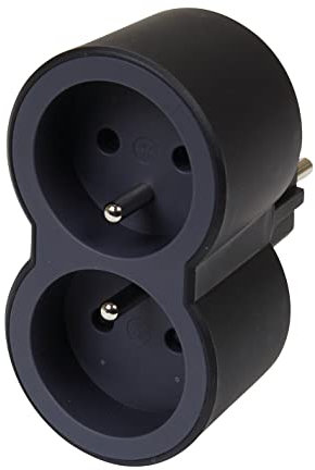 LEGRAND - Fiche Multiprise Biplite - 2 Prises Frontales avec Terre - Positionnement Vertical - Sécurité Enfant Intégrée - Noir et Gris Foncé