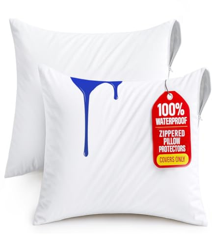 Utopia Bedding Waterproof Zippered Pillow Protectors (White, Pack of 2 | 46 x 46 cm)