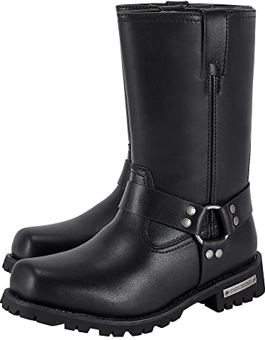 Dream Apparel Men's 11in Harness Motorcycle Riding Boots for Biker, Square Toe Waterproof Black PU Leather Mid Calf Boots Knee High Footwear, Size 11.5