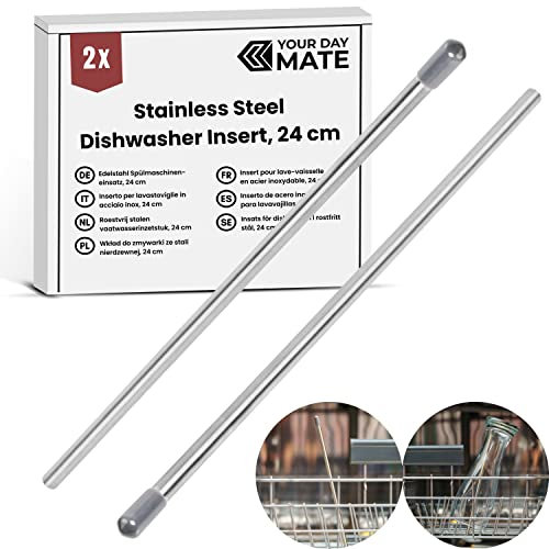 Rejilla para lavavajillas, 2 piezas, 24 cm de largo, soporte de acero inoxidable apto para la mayoría de lavavajillas, cristal de vino, Pizarra de cerveza, Vidrio de soda