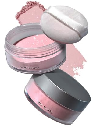 Poudre de Surlignage Rose Scintillante - Maquillage Libre et Durable pour le Visage - Minimise les Pores et les Ridules