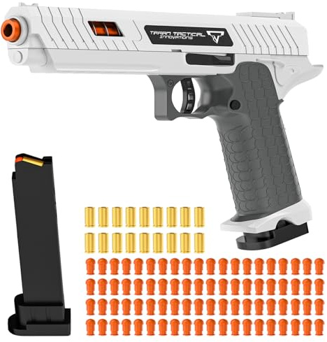 Soft Bullet Toy Gun - Stress Shot with Semi-Automatic Mode, Realistic Shell Ejecting Toy Guns (White)