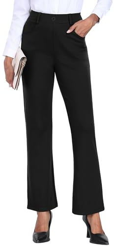 GRECERELLE Ladies Trousers Stretchy Office Yoga Trousers Elasticated Waist Straight Leg Casual Work Trousers for Women UK Yoga Pants with Pockets