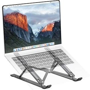PureMounts Laptop Ständer Höhenverstellbarer, Faltbarer & Ergonomischer Notebookhalter für Home Office, 7 einstellbare Blickwinkel, Aluminium Laptopständer mit Belüftung & Anti-Rutsch-Pads, Schwarz