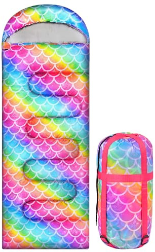 Ausletie Sleeping Bag for Kids Girls Boys, 3 Season Warm Lightweight Kids Sleeping Bag Waterproof Portable for Camping Outdoors, Travel