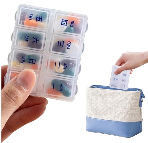 Boîte De Pilules - Boîte De Voyage Hebdomadaire Avec 8 Compartiments | Organisateur De Pilule De Voyage | Porte-tablette Ouverte Facile | Case De Pilule Pour Les Personnes Âgées | Organisateur De Médi