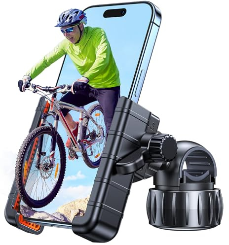Coolpow Soporte Móvil Moto - 360° Rotación, Soporte Teléfono Móvil Bicicleta [Cerradura 1s & Anti Vibración] Soporte Teléfono Bici para iPhone 16 Pro 15 14, Samsung, 4.7-6.8 Smartphone, Manillar