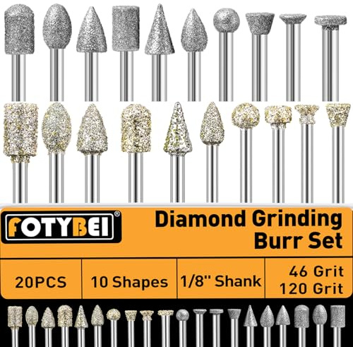 20 Stück Diamant Fräser Set für Dremel, 46 Körnung und 120 Körnung Diamant Frässtifte Schleifstifte mit 1/8 Schaft für Stein Glas Keramik Schleifen, Schnitzen, Polieren, Gravieren, Bohren