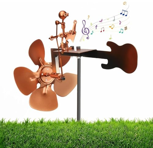 Guitarist Wind Sculptures Spinners, Garden Handmade Rock Band Drummer Guitar Windmill, Percussionist Music Rockin Art Figurine, Unique Garden Windmill Gift for Music Lover(B)