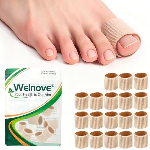 Welnove Fundas para almohadillas de dedos, 18 unidades, suaves, para callos, ampollas y durezas, para hombres y mujeres, talla grande, beige