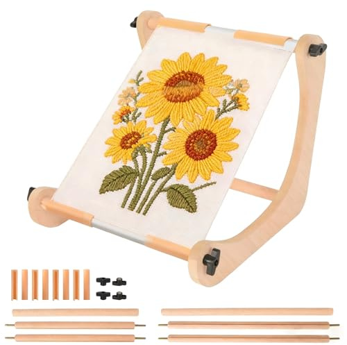 Adjustable Embroidery Table Stand, Wooden Cross Stitch Frame with 2 Rod Sizes, Embroidery Frame for Lap or Table Top, Embroidery Hoop, Cross Stitch Accessories for Sewing Crafts Tapestry Needlepoint