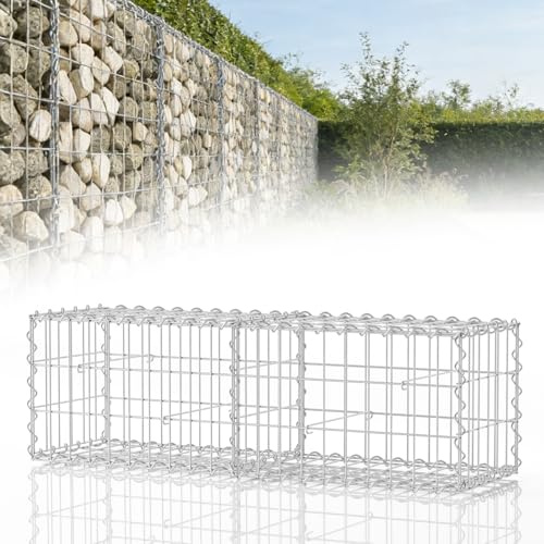Ollewiellan Lot de 2 gabions 100 x 30 x 30 cm, paniers gabions en acier galvanisé, épaisseur de fil 4 mm, largeur de maille 5 x 10 cm, gabion pour clôture et jardin, convient pour les pierres de 6 à