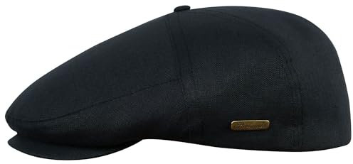 Sterkowski Modell Swede | 100% Naturleinen Schiebermütze für Herren und Frauen | Cabrio Sommer Flatcap Irische Retro Newsboy Hut Outdoor-Hut Gastby Klassische Golf Leichte Schwarz 58