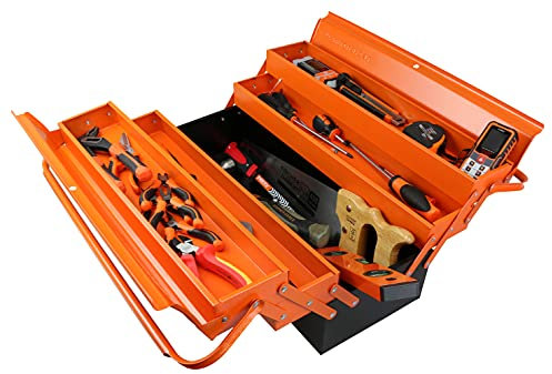 Fischer Darex - Caisse à outils métal -corps en acier rigide - Charge utile 31kg -Charnières acier- 5 compartiments