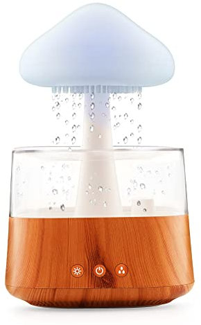 DINACO Raincloud Humidifier Essential Oil Raining Desk Humidifier Rain Cloud Night Light Diffuser Relaxing Rain cloud Humidifier with Raining Cloud Diffuser Rain Drop humidifier Sound (Wooden colour)