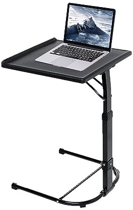 Adjustable Folding Laptop Table for Bed Sofa, Height & Tilt Tray | Height and tilt adjustable laptop table for bed or sofa, with sturdy steel feet and flat-folding storage.