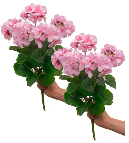 2st Konstgjord Pelargon Sidenblomma Utomhus Konstgjord Röd Pelargonbuske Faux Blommor Röda Pelargoner för Blommig Heminredning Inomhus Trädgård(Rosa)