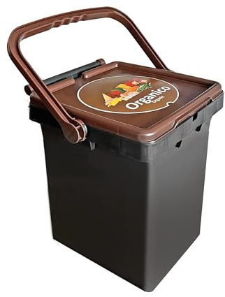 GENERICO Pattumiera per Raccolta Differenziata 25 litri, Marrone (Organico) - in plastica (PP), etichetta IML, chiusura a manico anti cattivi odori – uso interno/esterno