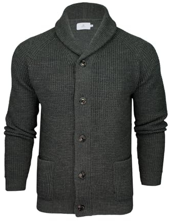 Xact Cardigan Uomo in Maglia Waffle con Collo a Scialle, Misto Lana (Waffle - Dark Grey Marl) L
