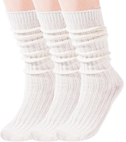 Moon Wood 3 Paires de Chaussette Haute Femme en Laine Tailles 35-42 Confort et Chaleur Slouch Socks,blanc/blanc/blanc