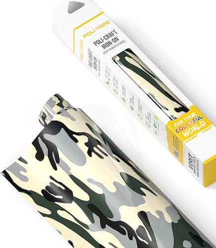 POLI-FLEX® DESIGN Film de transfert pour textiles - Film design aspect camouflage à repasser - Film traceur pour t-shirts DIY - Camouflage - 30,5 cm x 61 cm