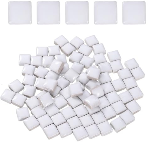 sourcing map 205pcs Ceramic Mosaic Tiles, Bulk Stained Ceramic Mosaic Tiles Square Mosaic Kits for DIY Art Crafts, Handmade Art Craft Projects for Home Decor(200g, White)