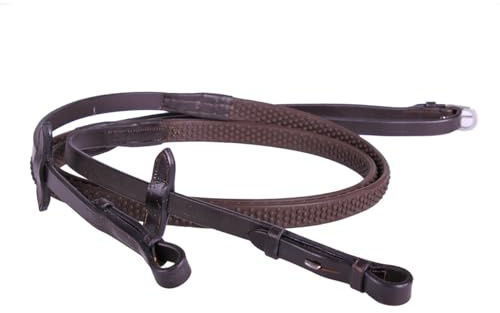 Equipride REDINI IN PELLE CON SUPER GRIP ANTISCIVOLO PER BRIDLE SUPER FLESSIBILE GRIP GOMMA (Marrone, Pony)