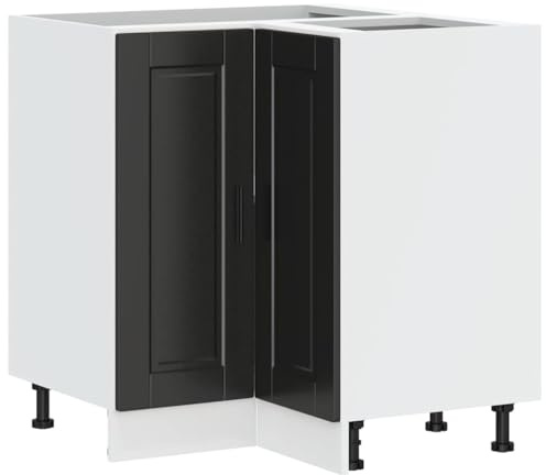 vidaXL Küchen-Eckunterschrank Porto Schwarz Holzwerkstoff, Eckunterschrank, Küchenschrank, 75.5 x 75.5 x 81.5 cm