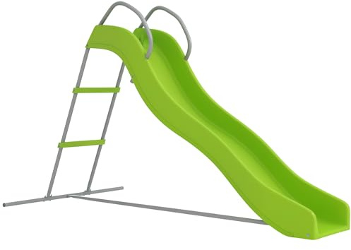 AIYAPLAY Wavy Slide for Kids, Freestanding Garden Slide with Climbing Ladder, Non-skid Steps, Outdoor Playground Equipment for Ages 3-8 Years, Green