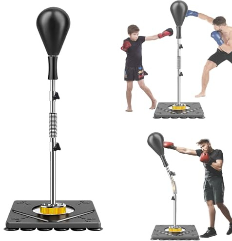CTREVL Punching Ball con Ventose, Palla da Boxe da Terra Altezza Regolabile 138-160cm, Pungiball Adulti per la Palestra Domestica e per Alleviare Lo Stress(Nero,40x40x160cm)
