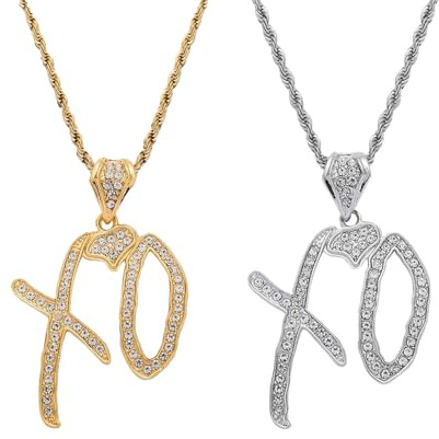 XFSRG 2 Pièces Collier Femme XO en Acier Inoxydable avec Strass Brillants Bijoux Mode Élégants pour Toutes Occasions Chaine Argentée et Dorée pour Femmes