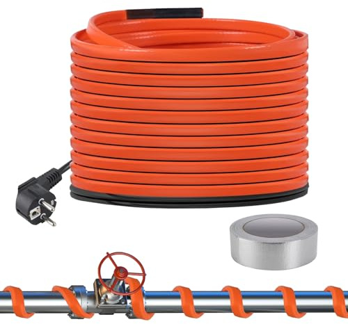 Câble Chauffant Antigel de 12M, Câble Chauffant Autorégulant 25 W/M avec Thermostat Intégré pour Protéger les Conduites d'Eau, Tuyaux de Maison en Métal/Plastique, Gouttières, Auges de Pâturage