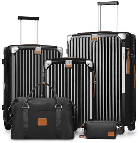 Joyway 5 Piezas Juego de Maletas, Trolley de Viaje Rígidas en ABS+PP, Ampliable un 25% con 4 Ruedas Dobles Giratorias, Cerradura TSA y Portavasos Incluye Bolsa de Viaje, Ideal para Familias Viajes